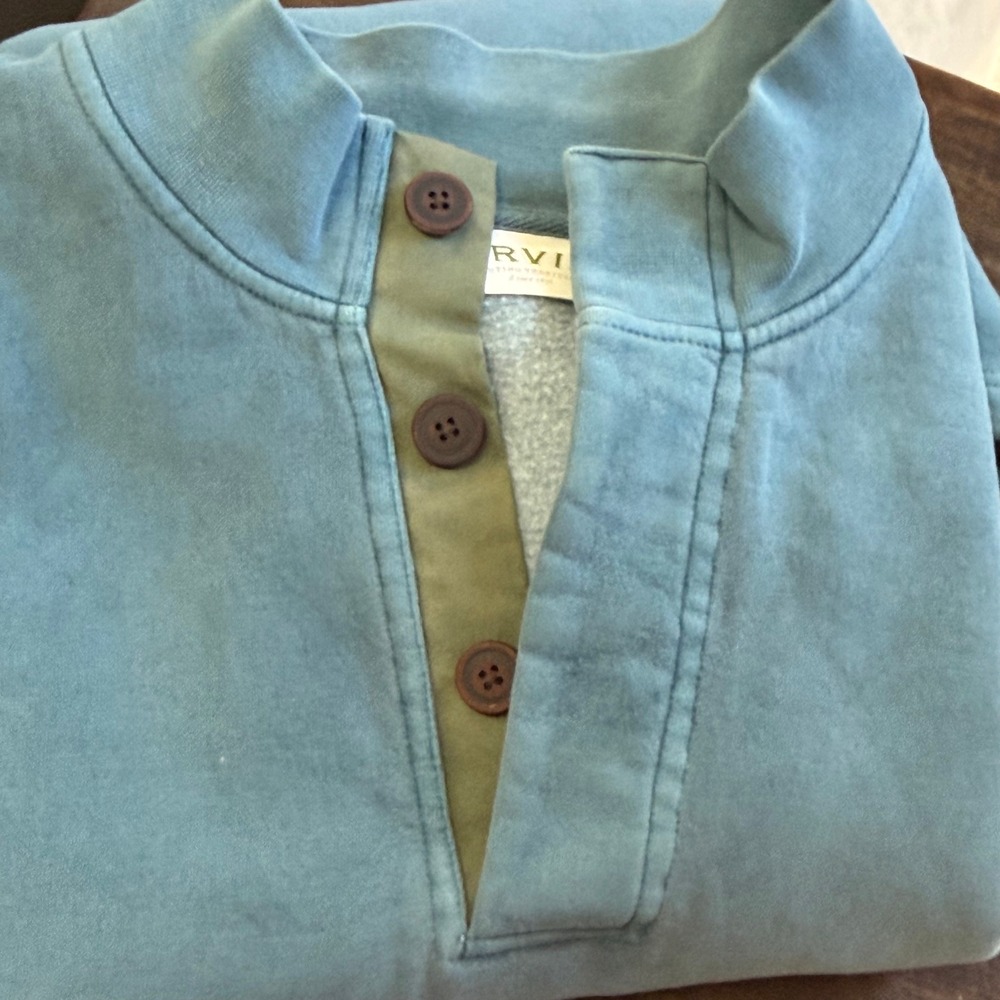 Orvis Gorpcore Grandad Pullover Sweatshirt Mens XXL Blue Quilted Elbow Patch - Picture 13 of 14